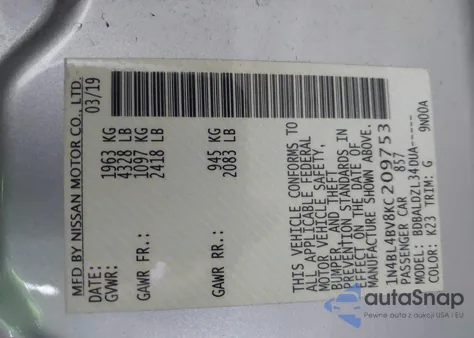 2019 Nissan Altima 2.5 S from USA, damaged, VIN 1N4BL4BV8KC209753